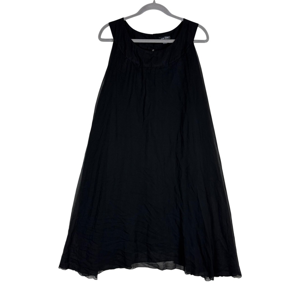 Voir Voir Dress Womens 18W Black Sleeveless Chiffon Trapeze Swing Knee Length